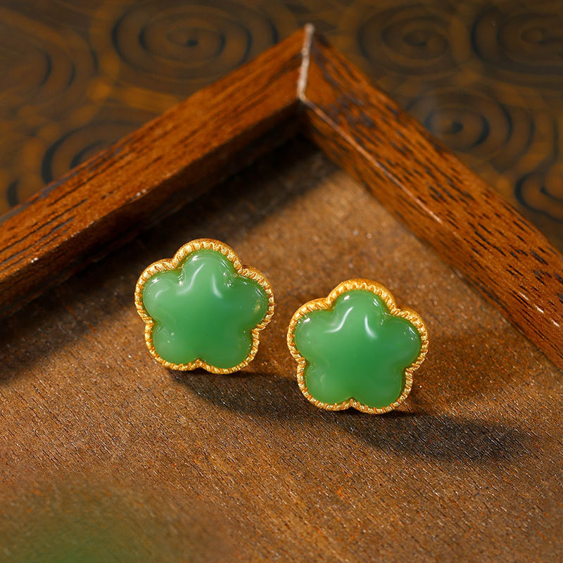 Earrings - Pendientes de trébol de Jade Natural