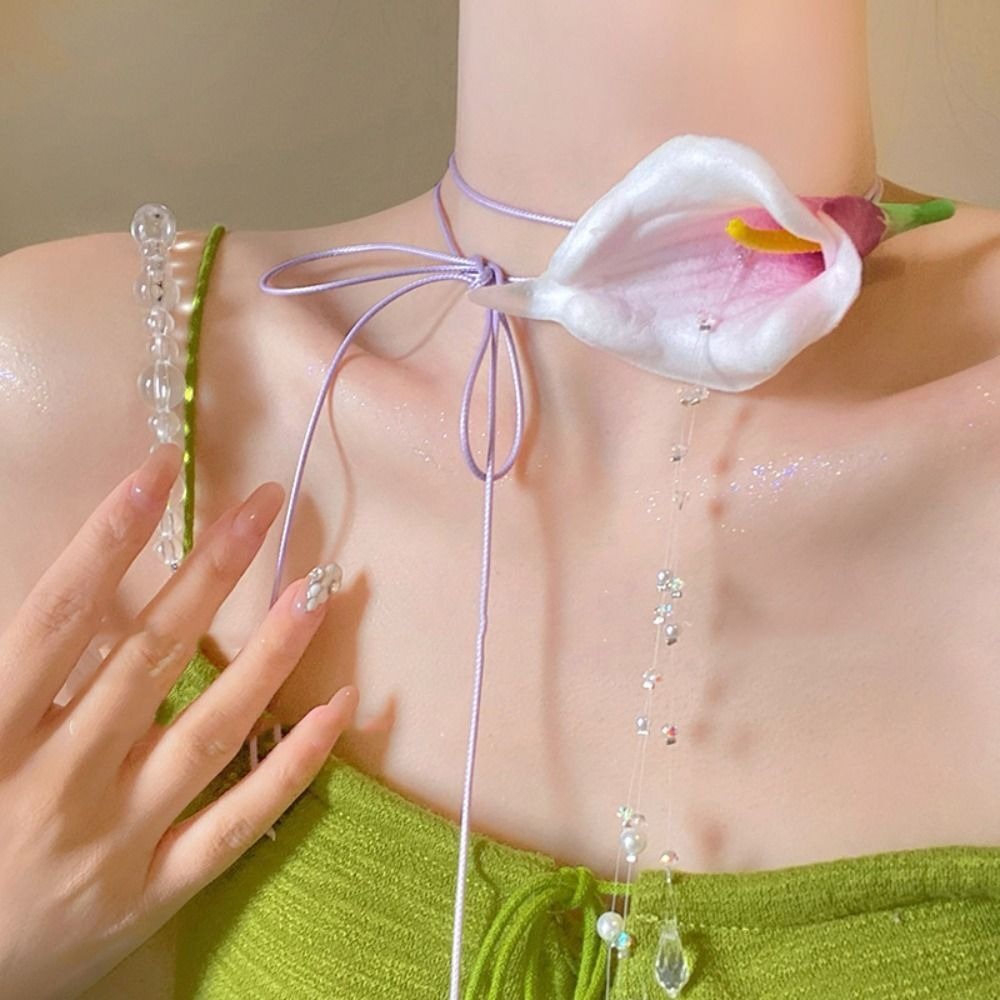 Moda exagerada Calla Lily colg - Pearl Choker Necklace Vintage reseña y precio